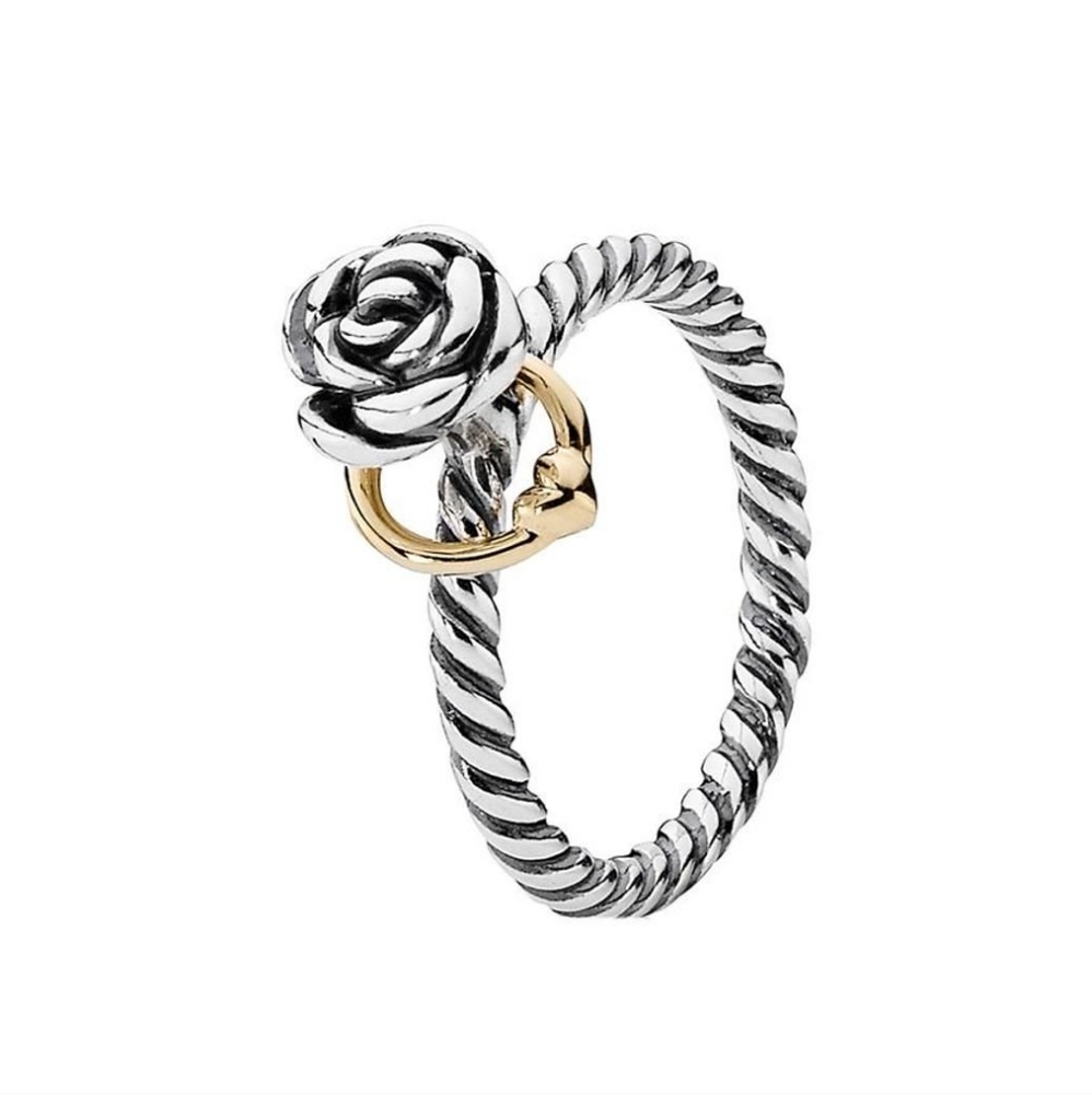 Pandora "Rose Reminder" 14k Gold & Oxidized Sterling Silver Ring